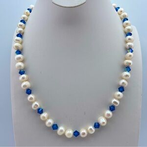 NWOT Sterling Silver Freshwater Pearl & Swarovski Crystal Necklace